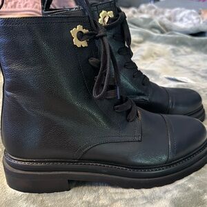 Ted Baker leather combat boots with gold accent